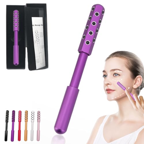Elarique Glow Sculpt Beauty Roller, Elarique Beauty Roller, 24 Tourmaline Stone Uplift Facial Massaging Beauty Tool, for Face, Eye, Chin, Neck, Body, Skin Tightening (Purple)