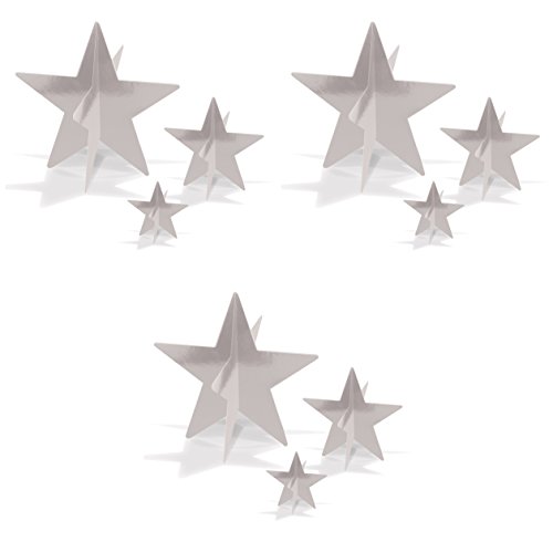 Beistle , 9 Piece 3-D Foil Star Centerpieces, 3" - 8" (Silver) #TOP18