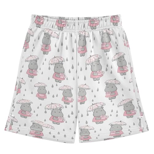 panksolu Lovely Cartoon Hippopotamus Boys' Shorts Summer Cotton Adjust Pocket Boys Shorts Size 8 Years Multicolor