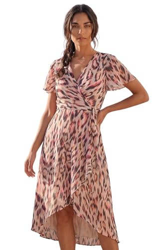 Image of Roman Frill Dress for Women UK Ladies Summer Wrap Chiffon Frill Hem Layered Belted Midi Maxi Tiered Cape Special Occasion Fit & Flare Wedding Guest Swing Skater