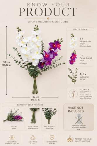 Image of Divyakosh Artificial Flower Bunch with Vase, Orchid Flower Stick Arrangement Luxury Home Decor Bouquet with Vase