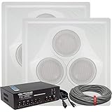 Pure Resonance Audio Commercial Sound System Bundle w VCA8 Vector Drop Tile Ceiling Speakers, MA120BT 120 Watt Bluetooth Mixer Amplifier and Speaker Wire (2 Speakers)