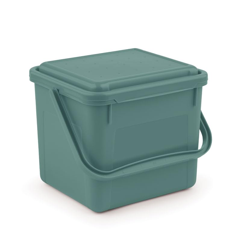 PROREGAL Robuster Abfalleimer mit geruchsdichtem Deckel | 5 Liter, HxBxT 18x22,5x20cm | Kunststoff | Grün