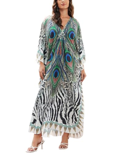 Image of KECVOT Kaftan Dresses for Women Plus Size Batwing Sleeve Caftans Long Bathing Suit Cover Up Maxi Beach Dress Loungewear