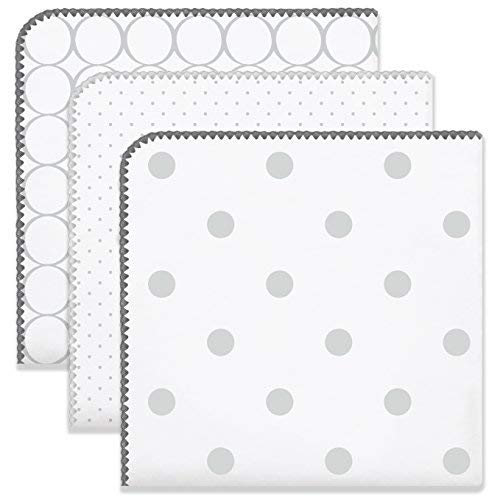 SwaddleDesigns Ultimate Winter Swaddles, Set of 3, X-Large Receiving Blankets, Made in USA Premium Cotton Flannel, Mod Circles and Dots, Sterling (Mom's Choice Award Winner)