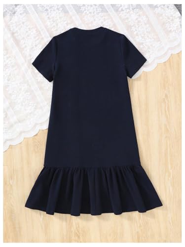 SweatyRocks Girl's Ruffle A Line Midi Dress Button Crew Neck Short Sleeve Dresses2