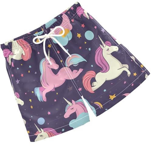 Pigsaly Boys Swim Trunks Yellow Star Unicorns Boys Board Shorts Swimsuit Swimwear Summer Bathing Suit 3T