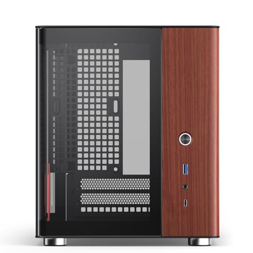 Image of JONSBO TK-0 Black ITX Mini Tower PC Case, Hyperboloid Glass Desktop Design,Separated Cabinet Structure, Al Alloy Shell DTX /ITX Walnut Wood Computer Case, Sff Case,Black