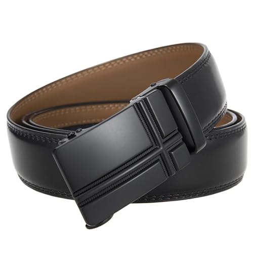 Men's Black Double-Sided Leather Belt With Ratchet And Sliding Mechanism, Box Bbbb-1 120cm3