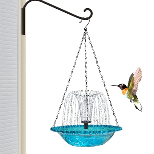 Set combinato di fontana ad energia solare, 23,5 x 46 cm, ciotola da bagno a forma di colibrì, in metallo + ABS da appendere, per giardino, cortile, patio, prato
