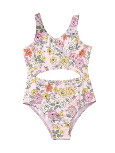 Image of WDIRARA Girl's Floral Print Cut Out V Neck One Piece Swimsuit Swimwear Summer Beach Bathing Suit