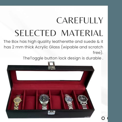 Image of Men's and Women's Watch Box Organiser in leatherette and suede- 6 Slots (Black sapphire-6W)