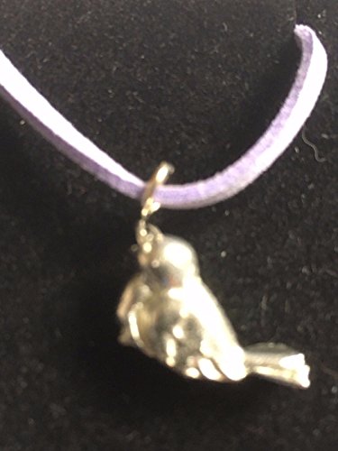 Collier oiseau en étain anglais fait main avec cordon violet de 45 cm