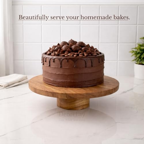 Image of Decorlay 12-Inch Wooden Cake Stand | Elegant Dessert & Cupcake Pedestal Riser | Multipurpose Serving Stand for Parties, Weddings & Kitchen Display