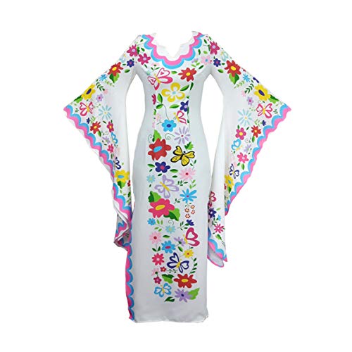 Böhmisch Kleider Sommerkleider V-Ausschnitt Kleider Schlankes Kleid Mit Fledermausärmeln Abendkleid Schmetterling Druck Langer Rock,Weiß,M Cover