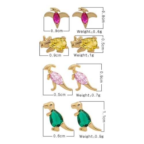 Pendientes de dinosaurio en cobre con circonitas brillantes 2