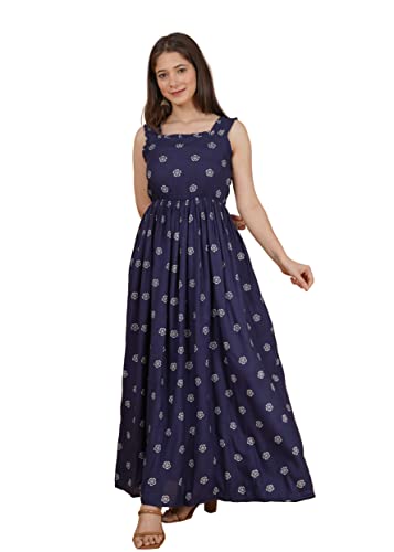 Image of Daevish Women's Rayon Fit and Flare Maxi Casual Dress | Women Flared Dress
