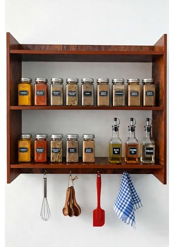 Image of Collection Premium MDF Wood 3-Tier Spice Rack & Multipurpose Wall Shelf | Kitchen Storage Organizer for Spice Jars, Bathroom, Living Room & Bedroom | Durable Wall-Mounted Wooden Rack