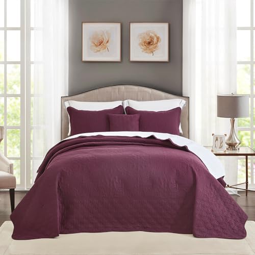 Image of CHIXIN Bedspread Coverlet Set Queen Size - Lightweight Bedding Cover - Ultrasonic Quilting - 5 Piece Reversible Bedspread - Elegant Damask Paisley Pattern (Queen, Purple)