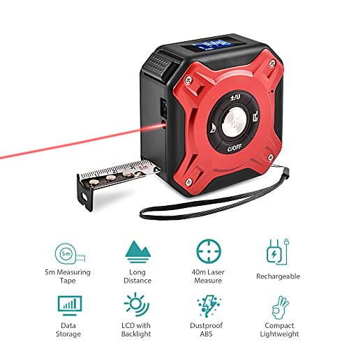 Kknoon 3 In 1 Tape Measure Digital Ranger Finder 16Ft Measuring Tape 131Ft Rechargeable Multi Function Measure Distance/Area/Volume/Pythagorean, Unit Switching, Data Storage #TOP2