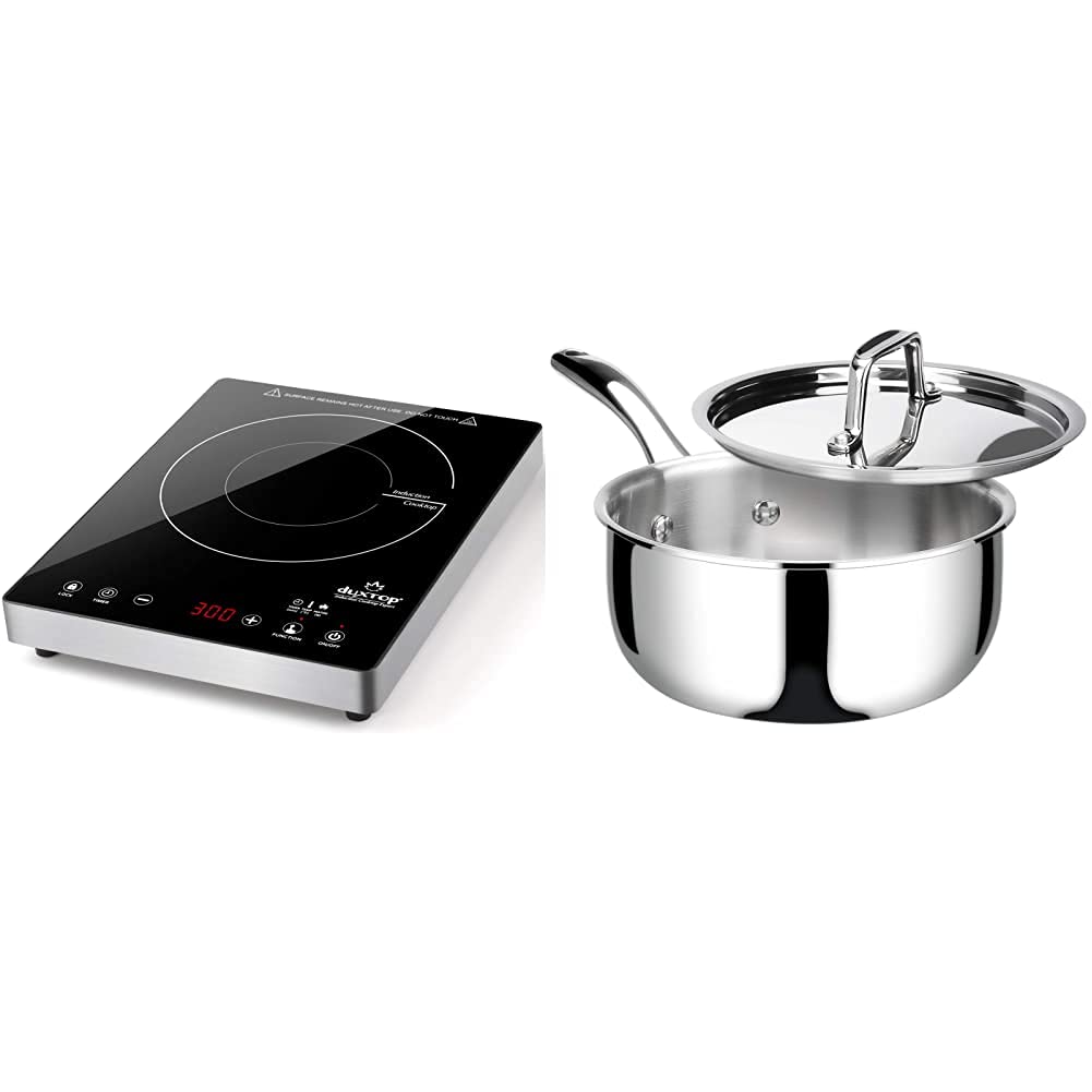 Amazon.com: Duxtop Portable Induction Cooktop, High End Full Glass  Induction Burner u0026 Whole-Clad Tri-Ply Stainless Steel Saucepan with Lid, 3  Quart, Kitchen Induction Cookware