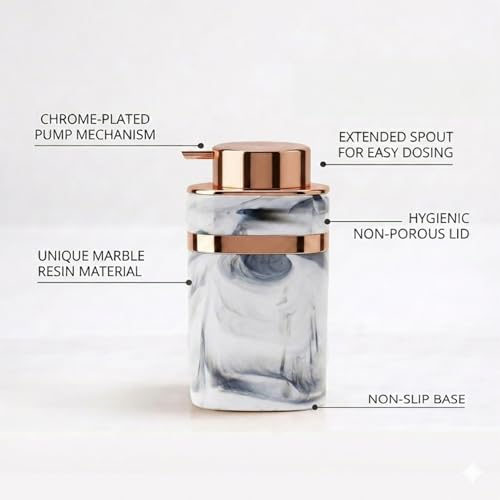 Image of Luxe Home International Marble Pattern Plastic Soap Dispenser for Bathroom and Kitchen Sink Leak Proof Liquid Hand Wash Square Bottle Lightweight Smooth Finish (13.5x7 cm White) Pack of 1