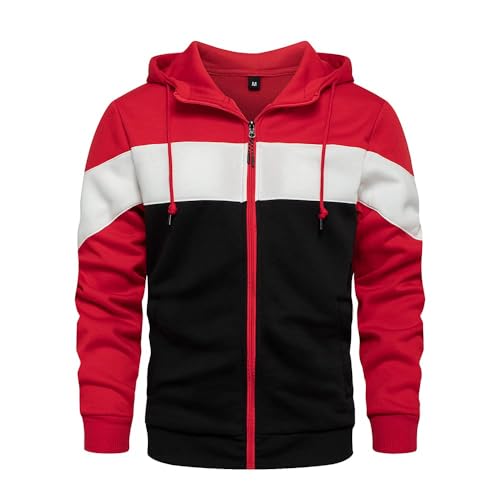 LBL Mens Slim Fit Long Sleeve Zip-up Fleece Hoodie Color Block Sweatshirt with Kangaroo Pocket