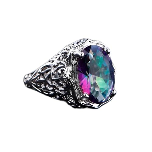 DJMJHG Top qualité Arc-en-Ciel feu Mystique Topaze Anneaux Pur 925 Bijoux en Argent Sterling Wdding fête Cadeau pour Les Femmes 9 Multi
