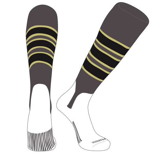 PEAR SOX OTC Baseball Softball Stirrup Socks (C, 5in) Graphite, Vegas Gold, Black