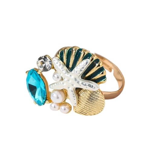 Bague ouverte marquis bleu marine et étoile de mer dorée pour femme
