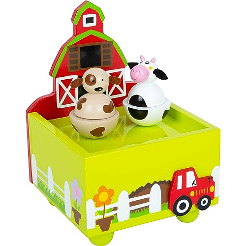 small foot Spieluhr Bauernhof, aus Holz mit fröhlichen Tiermotiven, Musikuhr für Kinder ab 3 Jahren, 11715