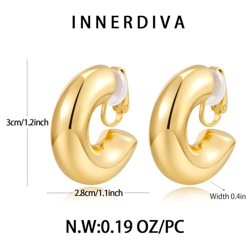 Aretes Argolla Dorados Clip On Ligero miniatura 6