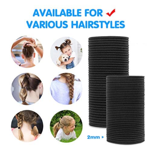 Image of Curated Cart 20 Pcs 2mm Black Hair Ties Bands - Durable Elastic Ponytail Holders for Women, Men, and Girls - Long-Lasting Hair Accessories for Medium to Thick Hair