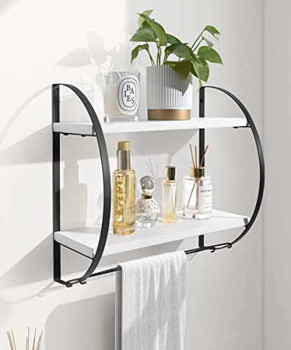 SUMGAR Étagère Murale Bois Blanc Noir Étagère Flottante Étagère Suspendue Cuisine Fer forgé Étagères décoratives avec vis pour Cuisine Salon Chambre Salle de Bain etc, Décoration Murale Moderne