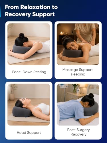 Image of FOVERA Face Down Pillow for Massage Table & Bed, Prone Face Pillow for Stomach Sleeping, Cushion for Post Eye Surgery Recovery, Soft & Comfortable, Removable Washable Cover