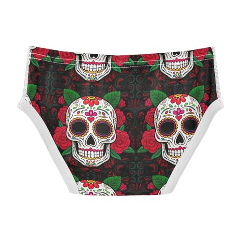 CHIFIGNO Funny Sugar Skulls Red Roses Boys' Briefs Cotton Boy Underwear Printed Soft Underwear Briefs2