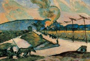 Peinture à l'huile de Prestige Hugo Scheiber - Fire 1922 Toile Fine 20 x 24 Pouces