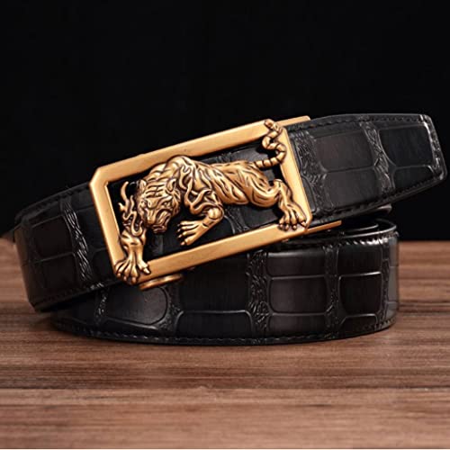Cinturón para Hombres para Hombres Negocios Deslizante Hebilla automática Correa de Cuero Genuino para Regalos para Hombres (Color : A, Size : 120CM)