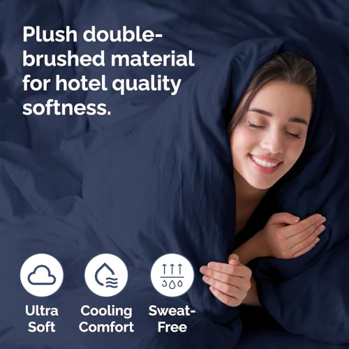 Image of Duvet Cover Oversized Queen Size Set - Extra Soft Oversized Queen Duvet Cover 98 inch x 98 inch with 2 Pillow Shams for Women, Men, Kids & Teens - Comfy Hotel Luxury with Zipper Closures and Ties (Navy Blue)