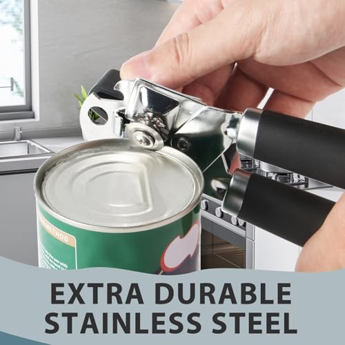 Safring Can Opener Manual, Heavy Duty Handheld Strong Can Opener with Soft Touch Handle, Sharp Blade Smooth Edge, Can Openers with Multifunctional Bottle Opener, Black - Thumbnail 4