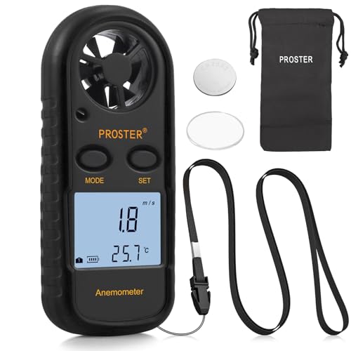 Proster Anemometer Digital LCD Wind Speed Meter Gauge Air Flow Velocity Measurement Thermometer with Backlight for RC Drones Helicopter Windsurfing Kite Flying Sailing Surfing Fishing Etc