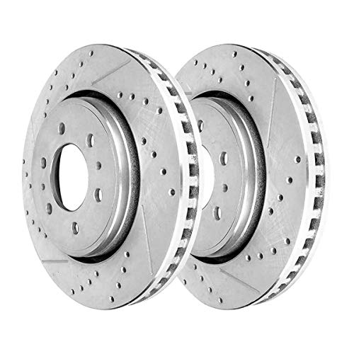 AutoShack PR64155DSZPR Front Drilled Slotted Brake Rotors Silver Pair of 2 Driver and Passenger Side Replacement for 2007-2021 Ford Expedition 2010-2020 F-150 2007-2021 Lincoln Navigator 4WD AWD RWD
