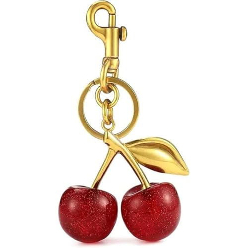 Chaveiro de Cereja Brilhante - Pingente Decorativo para Bolsa, Mochila e Chaves – Acessório Feminino Elegante e Divertido