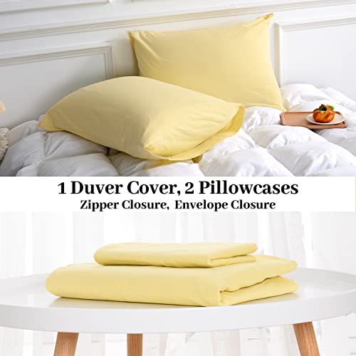 Nexhome Pro Duvet Cover Set Queen Size Linen Feel Textured Organic Natural 100% Washed Cotton Duvet Cover Cream Bright Yellow 3 Pieces Bedding Set With Zipper Closure, Breathable, Soft L(No Comforter) #TOP6
