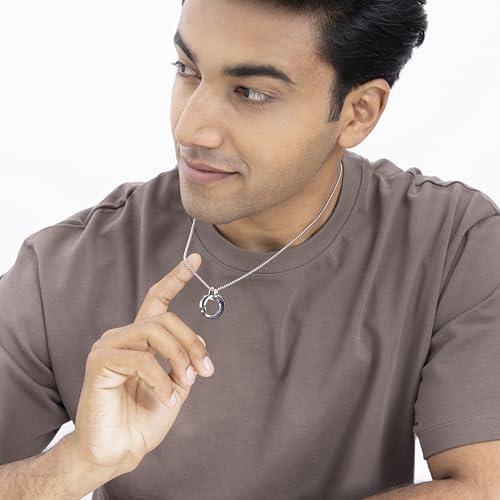Image of Aaishwarya Stainless Steel Blue & Silver-Tone Tri-Circle Pendant Necklace for Men | Waterproof, Anti-Tarnish