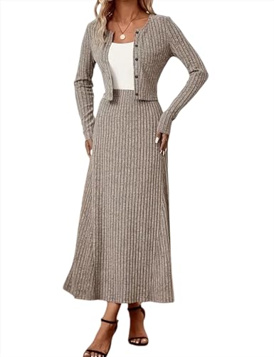 ZEEJINNG Women Long Sleeve Cropped Cardigan and Maxi Skirt Set