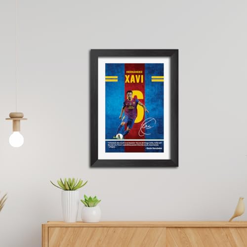 Image of TenorArts Xavi Hernandez Quotes Poster Frame Barcelona Laminated Photo Framed Painting with Matt Finish Black Textues (12 inches x 9inches)