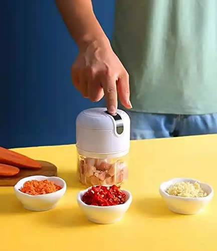 Electric Mini Vegetable Chopper: Food Chopper, Garlic, Ginger, Baby Food, Hot Pepper, Meat, Onion And More - White, Practical And Healthy Usb Rechargeable (250 Ml) #TOP5