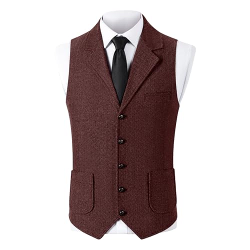 Men Single Breasted Vintage Sleeveless Vests Pockets Blazer Slim Fit Vests Lapel Solid Color Waistcoat Business