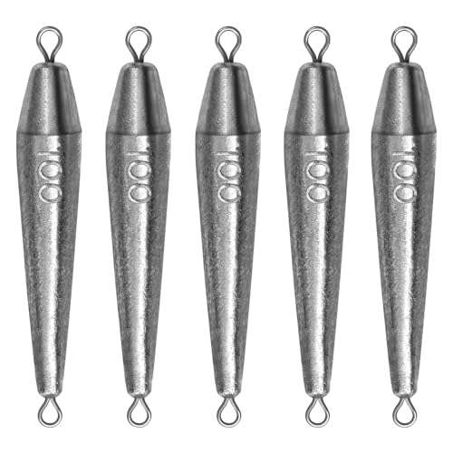 THKFISH Fishing Weights, Inline Trolling Sinkers, Silver, Lead, Bullet Shape, 3.5oz (100g), 6 Pieces, Saltwater & Freshwater, Deep Water & Bottom Trolling